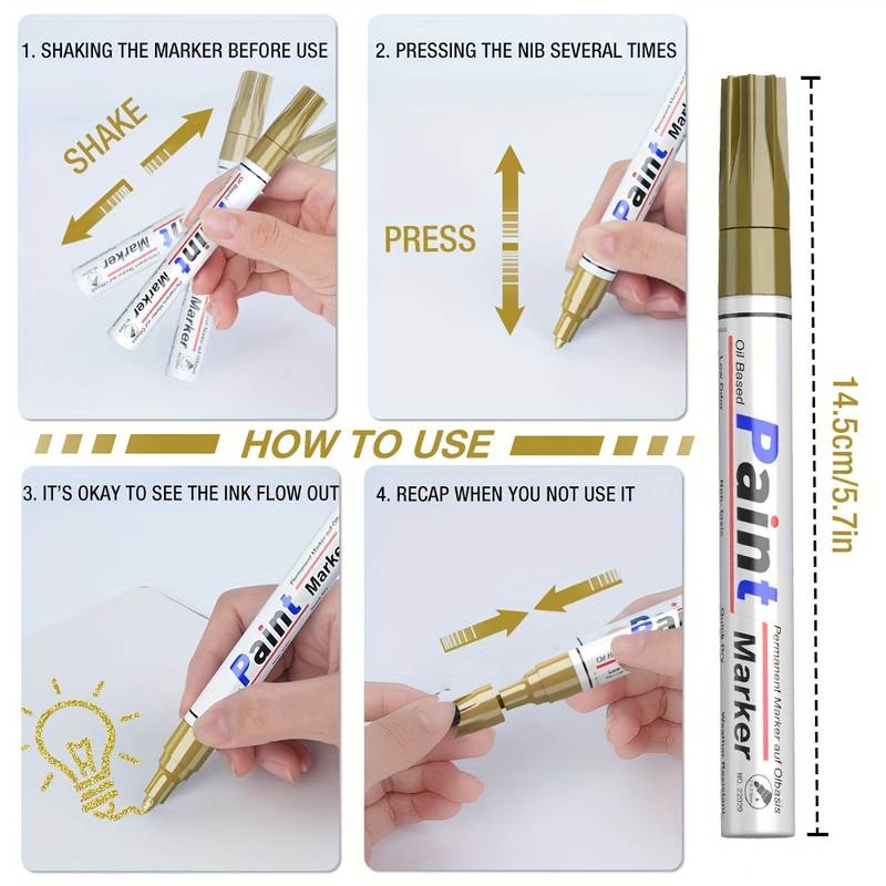Golden Paint Pen Permanent Paint Markers 8 Oil Based Paint - Temu